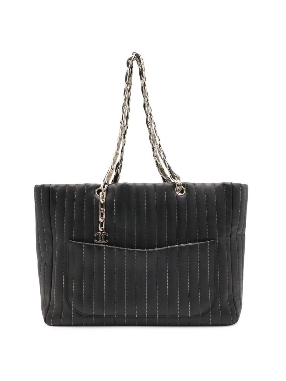 Chanel New Mademoiselle Tote Shoulder Bag Chain Leather Black Silver